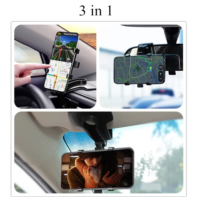 3 in 1 Car Phone Holder Dashboard Rearview Mirror Mobile Phone GPS Navigation Bracket Adjustable Auto Phone Holder for Iphone 13